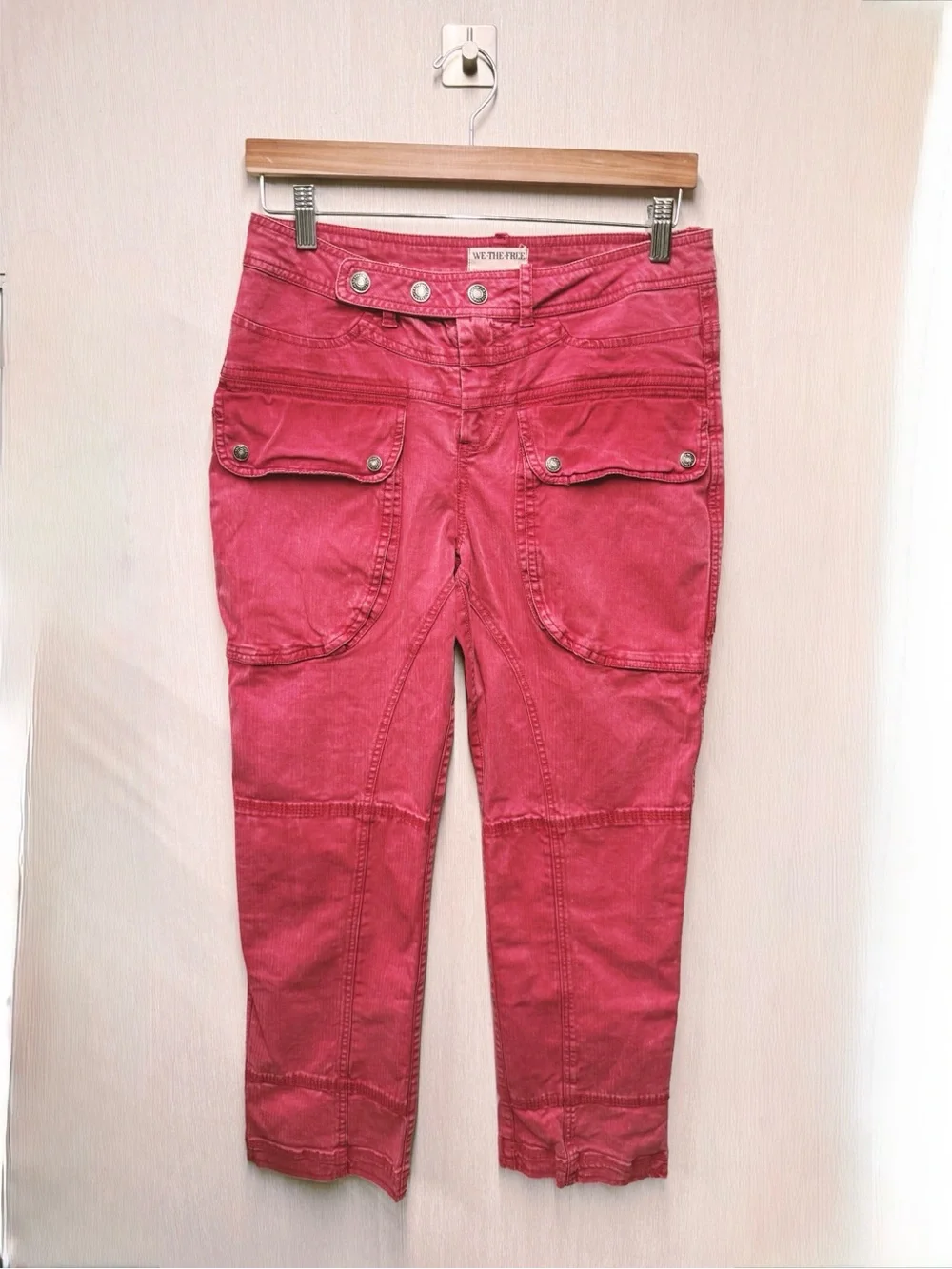 Free People We The Free Hot In It Moto Red Utility Pants, Size 6 - Picture 2 of 10